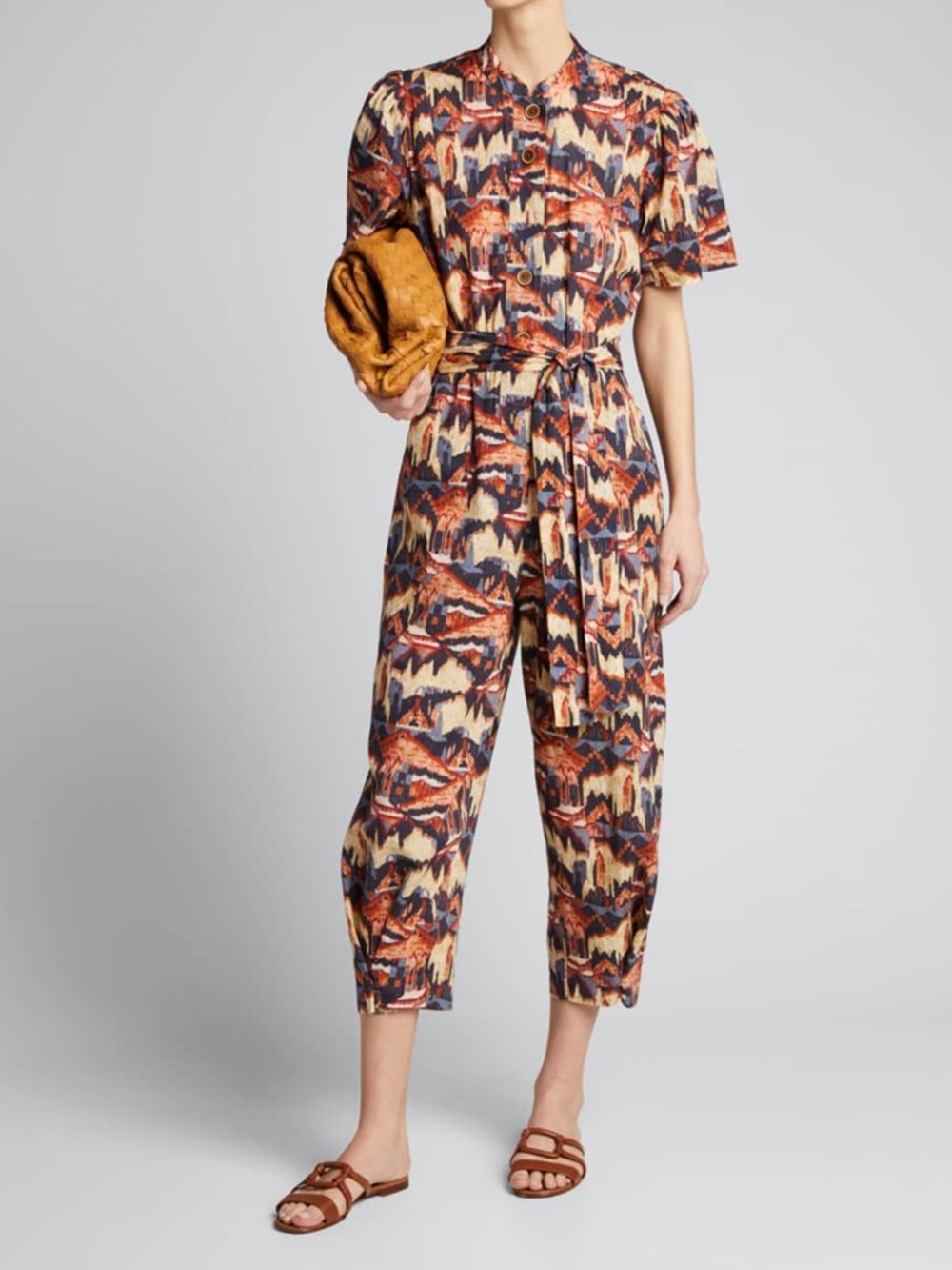 CHUFY Urpi Shimmered Cotton Jumpsuit in Rust & Blue SMALL - Picture 3 of 5